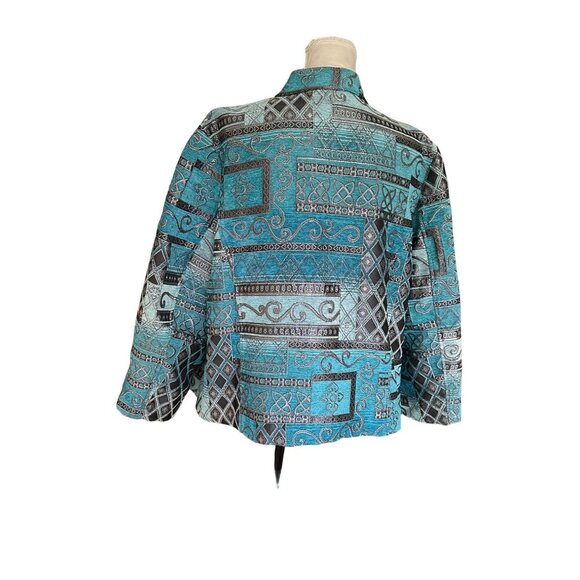 Dressbarn Blue & Black Textured Jacket Size 3XL Tribal Print Blazer - Picture 2 of 10